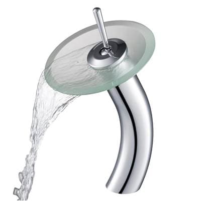 Kraus Tall Waterfall Bathroom Faucet for Vessel Sink with Frosted Glass Disk, Chrome Finish -...