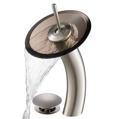 Kraus Tall Waterfall Bathroom Faucet for Vessel Sink with Clear Brown Glass Disk and Pop-up...