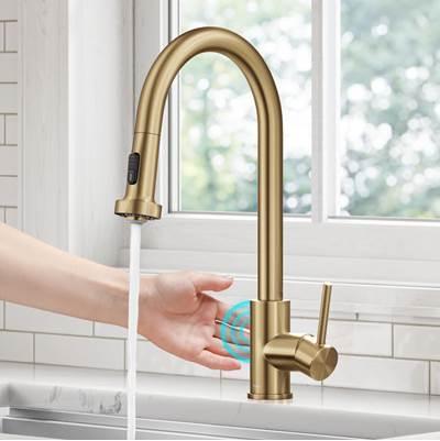 BoldenE Touchless Sensor 2-Function Single Handle Pull Down Kitchen Faucet in Spot-Free Brushed Brass - Spot Free Brushed Brass