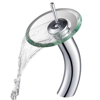 Kraus Tall Waterfall Bathroom Faucet for Vessel Sink with Clear Glass Disk, Chrome Finish -...