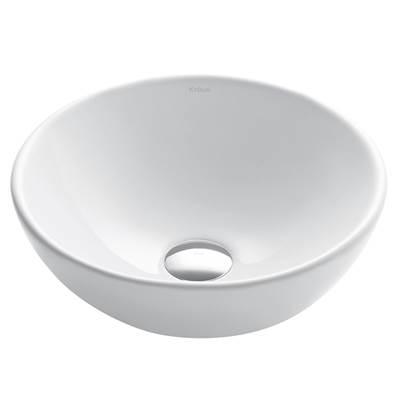 ElavoE Round Vessel White Porcelain Ceramic Bathroom Sink, 14 inch by Kraus