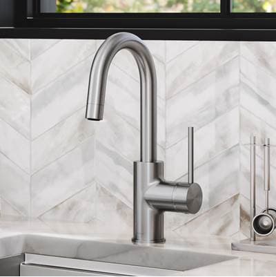 Kraus Olettoe Single Handle Kitchen Bar Faucet with Quickdocke Top Mount Installation Assembly in...
