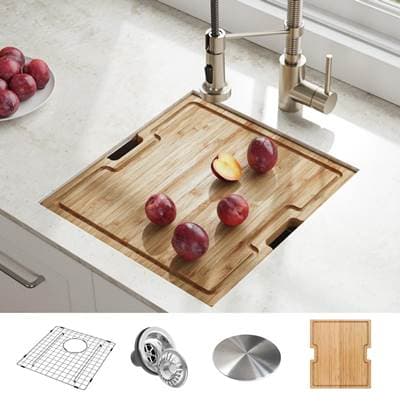 Kraus Koree Workstation 17-inch Undermount 16 Gauge Single Bowl Stainless Steel Bar Kitchen Sink...