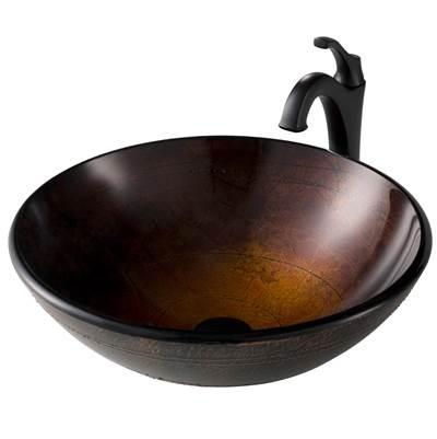 16 1/2-inch Copper Brown Bathroom Vessel Sink and Matte Black ArloE Faucet Combo Set with Pop-Up Drain