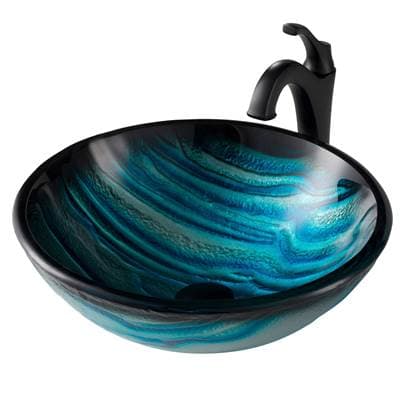 Kraus 17-inch Blue Glass Nature Seriese Bathroom Vessel Sink and Matte Black Arloe Faucet Combo... by Kraus
