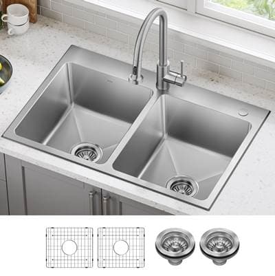 Kraus Fairlanee 33- Drop in / Top Mount Double Bowl 18-Gauge Stainless Steel Kitchen Sink by Kraus