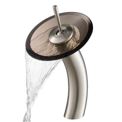 Kraus Tall Waterfall Bathroom Faucet for Vessel Sink with Clear Brown Glass Disk, Satin Nickel... by Kraus