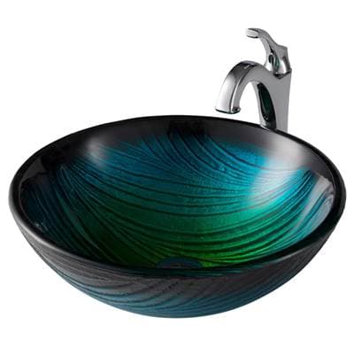 Kraus 17-inch Green Glass Nature Seriese Bathroom Vessel Sink and Arloe Faucet Combo Set with... by Kraus