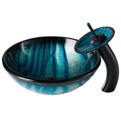 Kraus Nature Seriese Blue Glass Bathroom Vessel Sink and Waterfall Faucet Combo Set with Matching... by Kraus