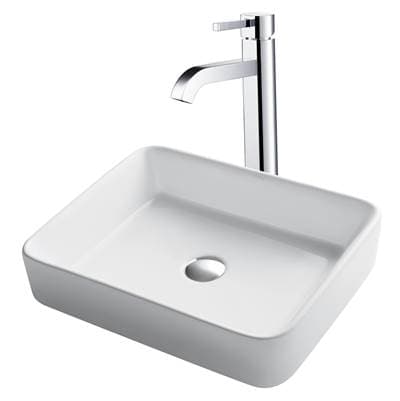 Kraus 19-inch Modern Rectangular White Porcelain Ceramic Bathroom Vessel Sink and Ramuse Faucet... by Kraus