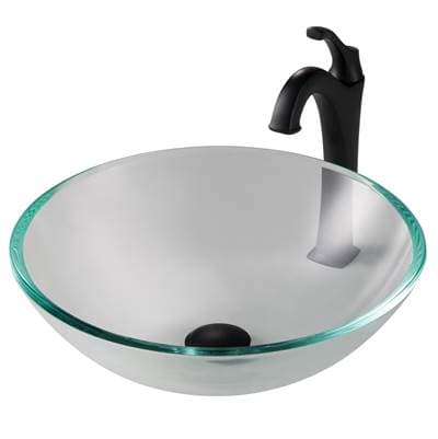 Kraus 16 1/2-inch Crystal Clear Glass Bathroom Vessel Sink and Matte Black Arloe Faucet Combo Set... by Kraus