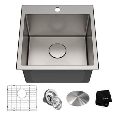 Kraus 18 X 18 Inch Standart PROE Drop-in Top Mount 16 Gauge Single Bowl 1-Hole Stainless Steel...