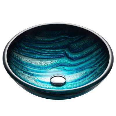 Nature SeriesE Round Blue Glass Vessel Bathroom Sink, 17 inch by Kraus