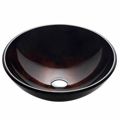 Round Brown Glass Vessel Bathroom Sink, 16 1/2 inch