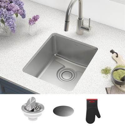 Kraus Dexe 17-Inch Undermount Single Bowl Tru16 Gauge Stainless Steel Kitchen Bar Sink with...