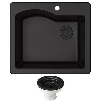Kraus Quarzae 25- Dual Mount Single Bowl Granite Kitchen Sink and Strainer - Black