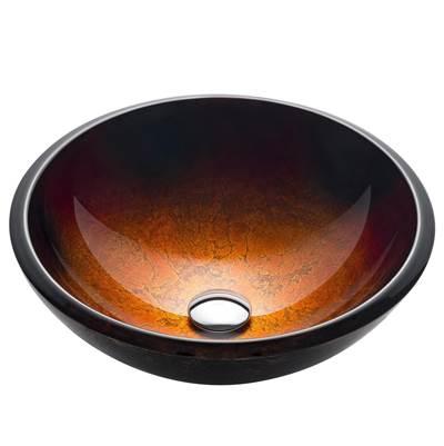 Round Red Black and Gold Glass Vessel Bathroom Sink, 17 inch