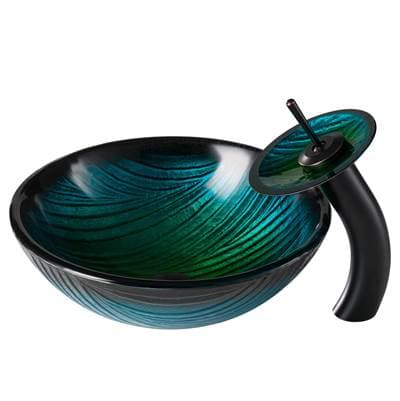 Kraus Nature Seriese Green Glass Bathroom Vessel Sink and Waterfall Faucet Combo Set with... by Kraus