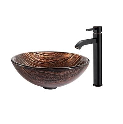 Kraus Gaia Glass Vessel Sink in Brown with Ramus Faucet - Oil Rubbed Bronze by Kraus