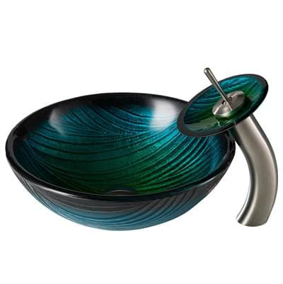 Kraus Nature Seriese Green Glass Bathroom Vessel Sink and Waterfall Faucet Combo Set with... by Kraus