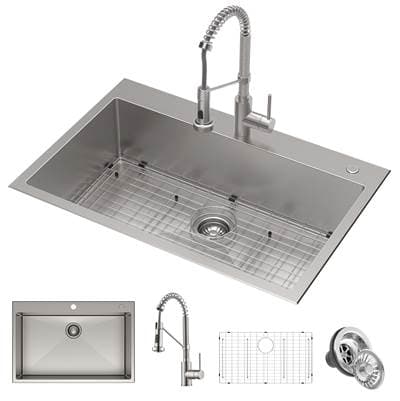 Kraus Starke 33-inch Dual Mount Kitchen Sink and Pull-down Commercial Kitchen Faucet Combo in...