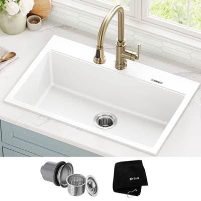 Kraus Quarza 31'' Granite Drop in / Undermount Single Bowl White Kitchen Sink