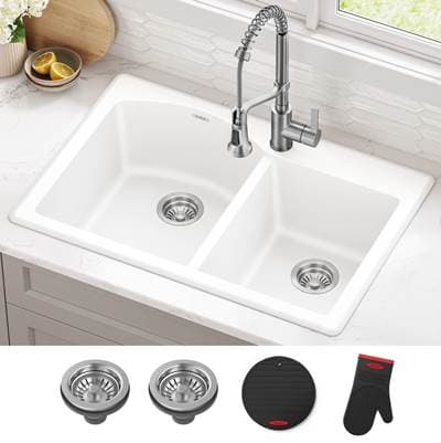 Kraus Forteza 33'' Granite Drop in / Undermount 60/40 Double Bowl White Kitchen Sink