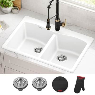 Kraus Forteza 33'' Granite Drop in / Undermount 50/50 Double Bowl White Kitchen Sink