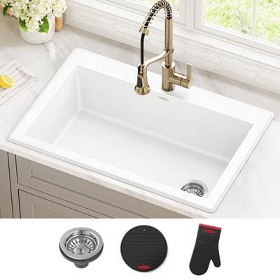 Kraus Forteza 33'' Granite Drop in / Undermount Single Bowl White Kitchen Sink by Kraus