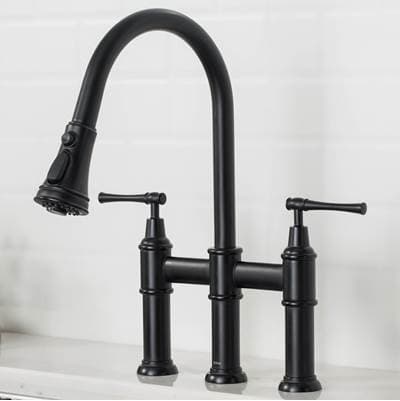 Kraus Allyne Transitional Bridge Kitchen Faucet with Pull-down Sprayhead - Matte Black by Kraus