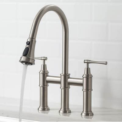 Kraus Allyne Transitional Bridge Kitchen Faucet with Pull-down Sprayhead in Spot Free - Stainless... by Kraus