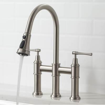 AllynE Transitional Bridge Kitchen Faucet with Pull-Down Sprayhead in Spot Free Stainless Steel