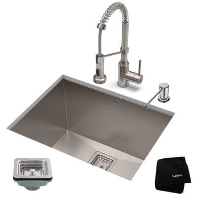 Kraus 24-inch 18 Gauge Paxe Laundry and Utility Sink Combo Set with Boldene Kitchen Faucet and...