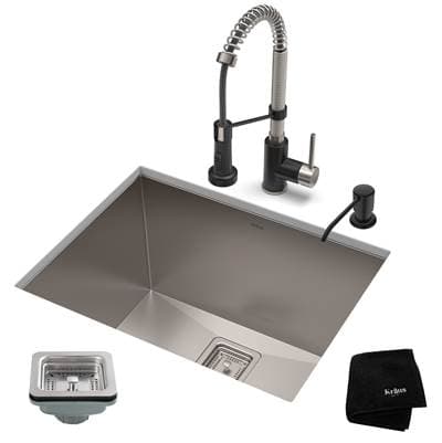 Kraus 24-inch 18 Gauge Paxe Laundry and Utility Sink Combo Set with Boldene Kitchen Faucet and...