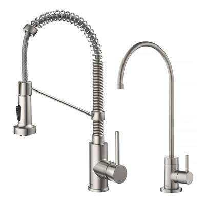 BoldenE Commercial Style Pull-Down Kitchen Faucet and PuritaE Water Filter Faucet Combo in Spot Free Stainless Steel