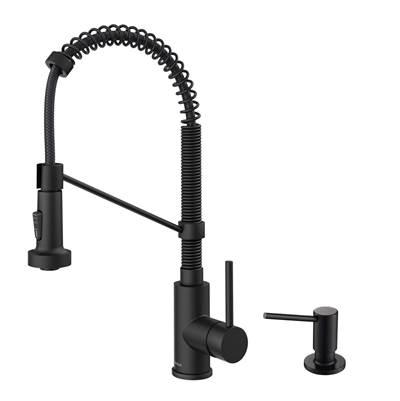 BoldenE Single Handle Commercial Kitchen Faucet with Soap Dispenser in Matte Black Finish by Kraus