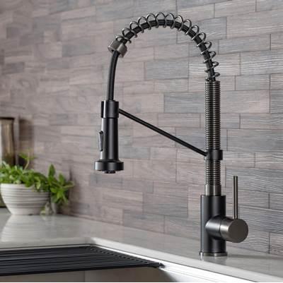 BoldenE Commercial Style 2-Function Single Handle Pull Down Kitchen Faucet in Matte Black / Black Stainless