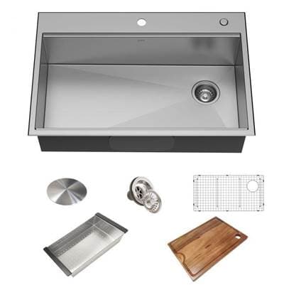 Kraus Koree Workstation 33-inch Drop-in 18 Gauge Single Bowl Stainless Steel Kitchen Sink with...