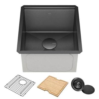 Kraus Koree 17- Undermount Workstation 16 Gauge Black Stainless Steel Single Bowl Kitchen Bar...