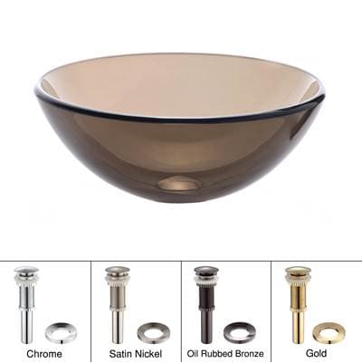 Kraus 14 Inch Glass Vessel Sink in Clear Brown with Pop-up Drain and Mounting Ring - Oil... by Kraus