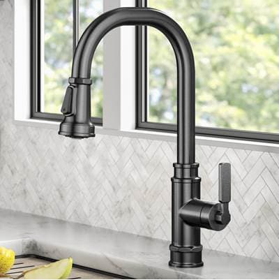 Kraus Allyne Transitional Industrial Pull-down Single Handle Kitchen Faucet in Spot-free - Black... by Kraus