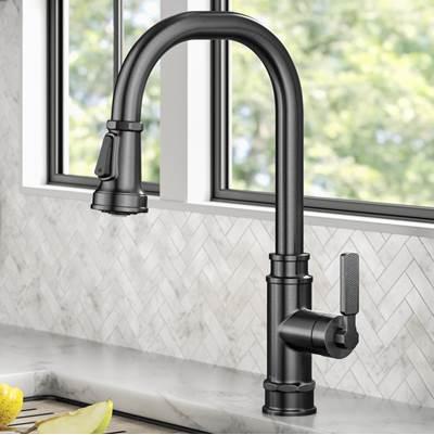 AllynE Transitional Industrial Pull-Down Single Handle Kitchen Faucet in Spot-Free Black Stainless Steel