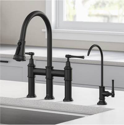 Kraus Allyne Transitional Bridge Kitchen Faucet and Water Filter Faucet Combo - Matte Black by Kraus