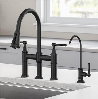 AllynE Transitional Bridge Kitchen Faucet and Water Filter Faucet Combo in Matte Black