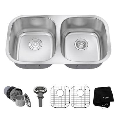 Kraus Premier 32-inch 16 Gauge Undermount 50/50 Double Bowl Stainless Steel Kitchen Sink -... by Kraus