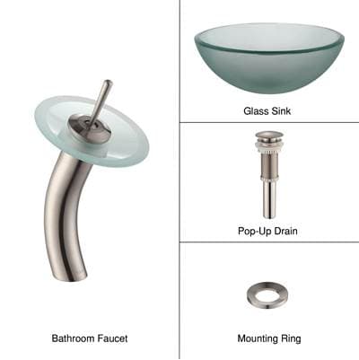 Kraus Frosted Glass Vessel Sink in Clear with Single Hole Single-handle Waterfall Faucet in -... by Kraus