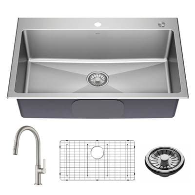 Kraus Standart PRO 33'' Drop in / Undermount Single Bowl 18-Gauge Stainless Steel Kitchen Sink...