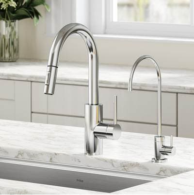 Kraus Olettoe Pull-down Kitchen Faucet and Puritae Water Filter Faucet Combo - Chrome
