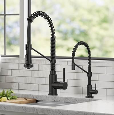 BoldenE Commercial Style Pull Down Kitchen Faucet and Water Filter Faucet Combo in Matte Black