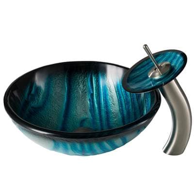 Kraus AUS Nature Seriese Blue Glass Bathroom Vessel Sink and Waterfall Faucet Combo Set with... by Kraus